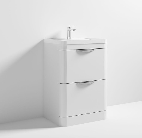 Parade 600mm White Gloss Floor Standing Cabinet & Polymarble Basin